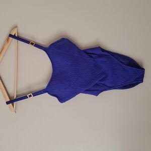 VTG 80s 90s Jantzen High Cut Royal Blue Ribbed One Piece Swimsuit 10